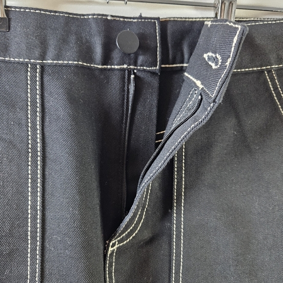 ZARA trf womens black mini skirt white stitching, pockets, zip fly size M 039 - Picture 6 of 10